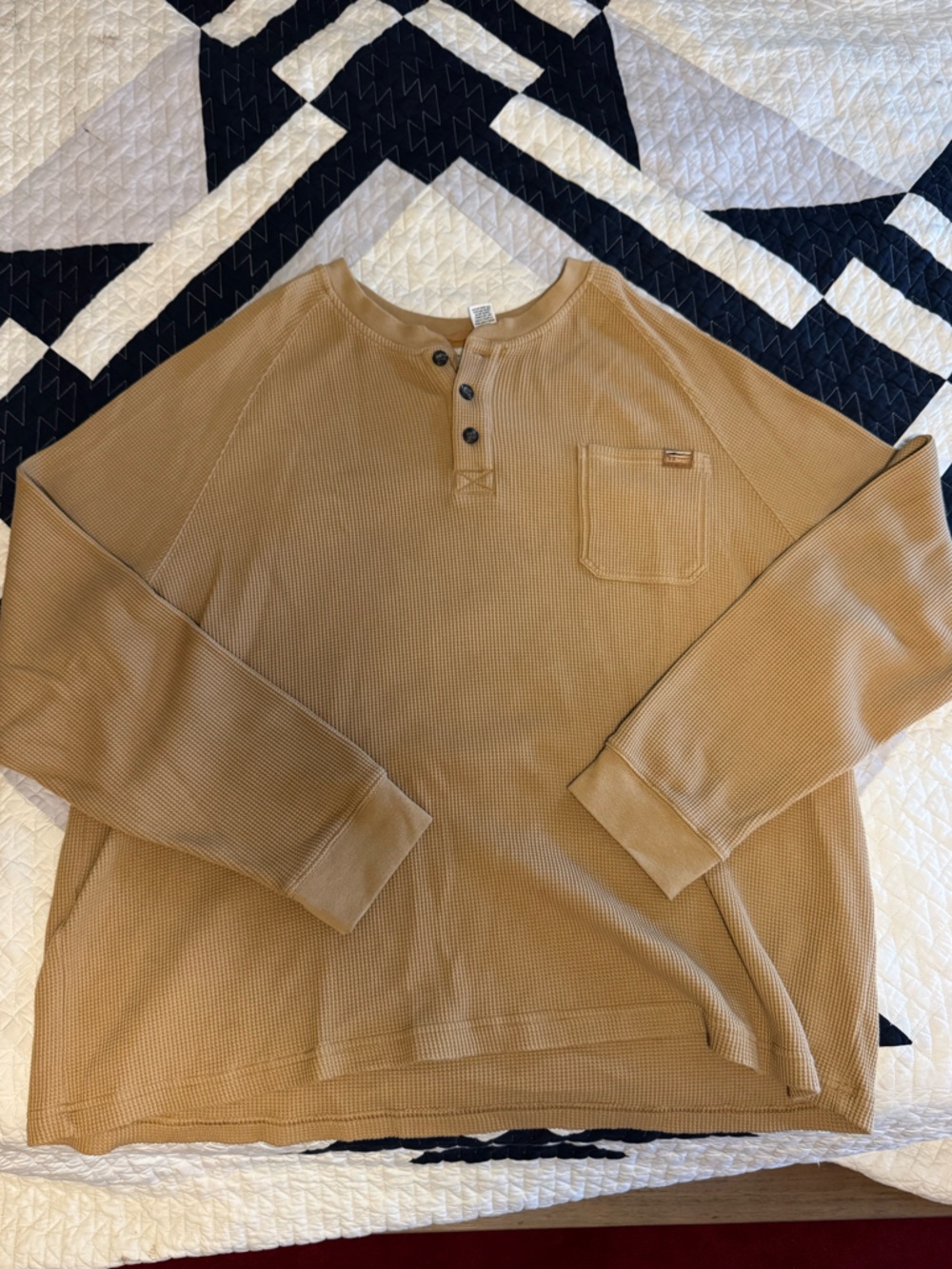 LL Bean Long Sleeve Waffle Knit Henley - Tan - 3XL